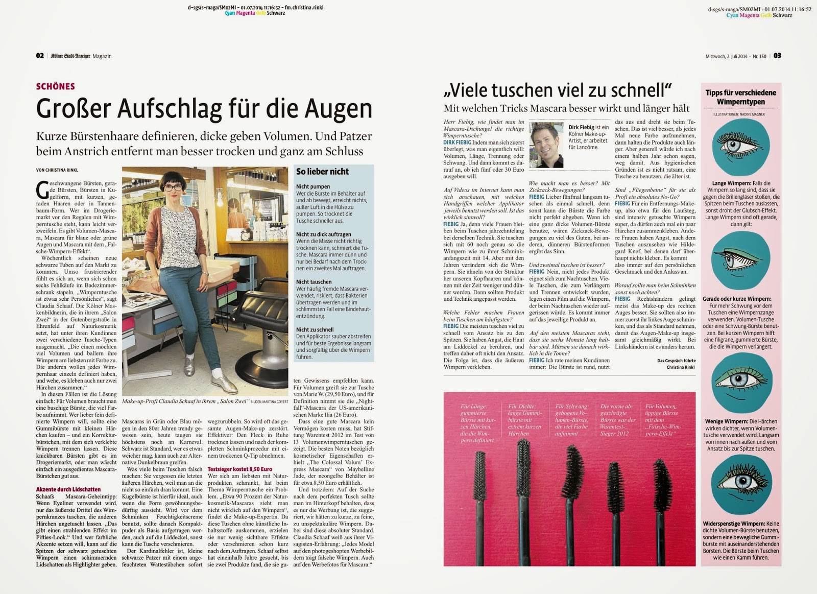 KSTA Magazin Artikel über den Salon Zwei und die richtige Tusche